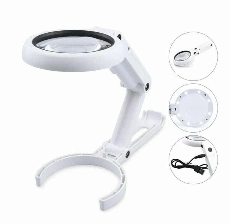 Nikula USB Şarj Edilebilir Katlanabilir 3.5-10x Büyüteç 8 LED'li Masa ve El İçin Taşınabilir Büyüteç FS90RC
