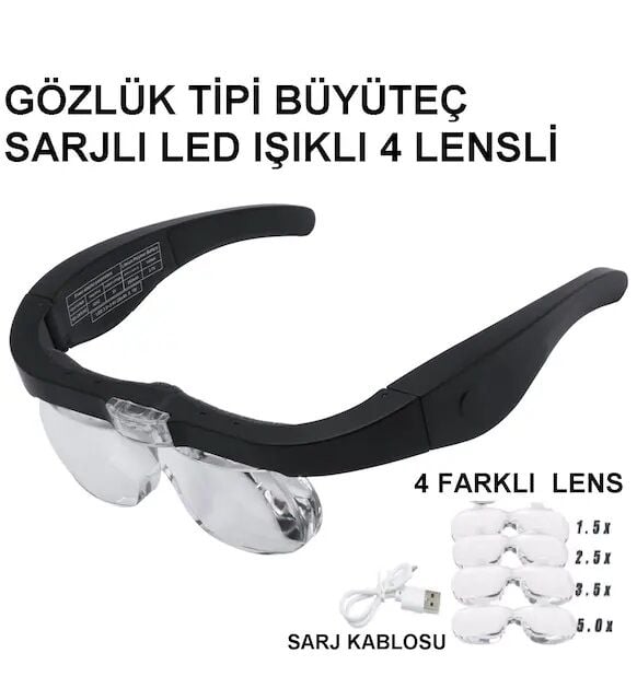 Nikula Şarjlı Gözlük Büyüteç 4 Farklı Lens 11537DC