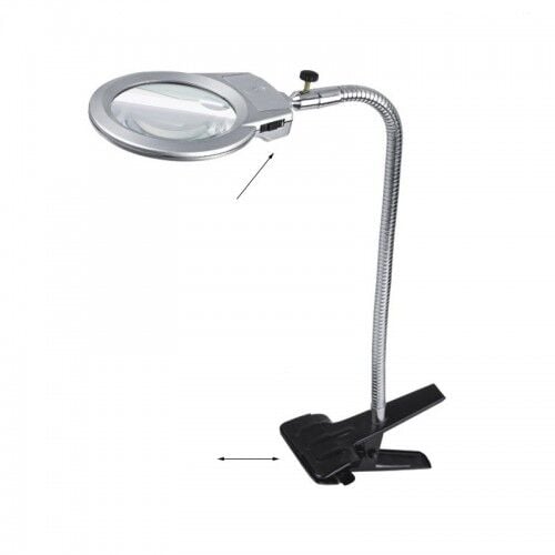 Nikula 2.5x90 mm & 5x24 mm Mandallı Metal Hortumlu Masaüstü Büyüteç - 2 Led Işıklı