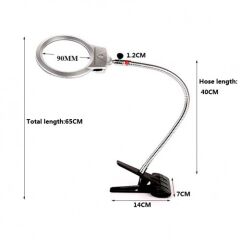 Nikula 2.5x90 mm & 5x24 mm Mandallı Metal Hortumlu Masaüstü Büyüteç - 2 Led Işıklı