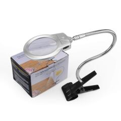 Nikula 2.5x90 mm & 5x24 mm Mandallı Metal Hortumlu Masaüstü Büyüteç - 2 Led Işıklı