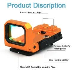 Vism Flipdot Reflex M2 Red Dot Sight - Katlanabilir Optik, Tabanca için 22mm Reflex Nişangâh Turuncu