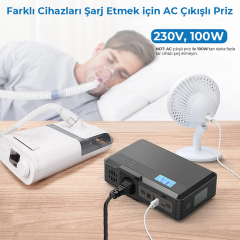 Bix PB401 40000mAh 230V 100W İnverter Powerbank 2*USB 1*Type-C PD Çıkışlı LED Işıklı Şarj İstasyonu