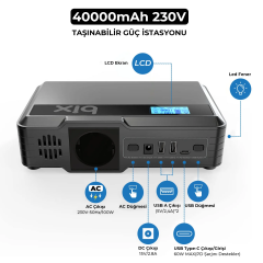 Bix PB401 40000mAh 230V 100W İnverter Powerbank 2*USB 1*Type-C PD Çıkışlı LED Işıklı Şarj İstasyonu