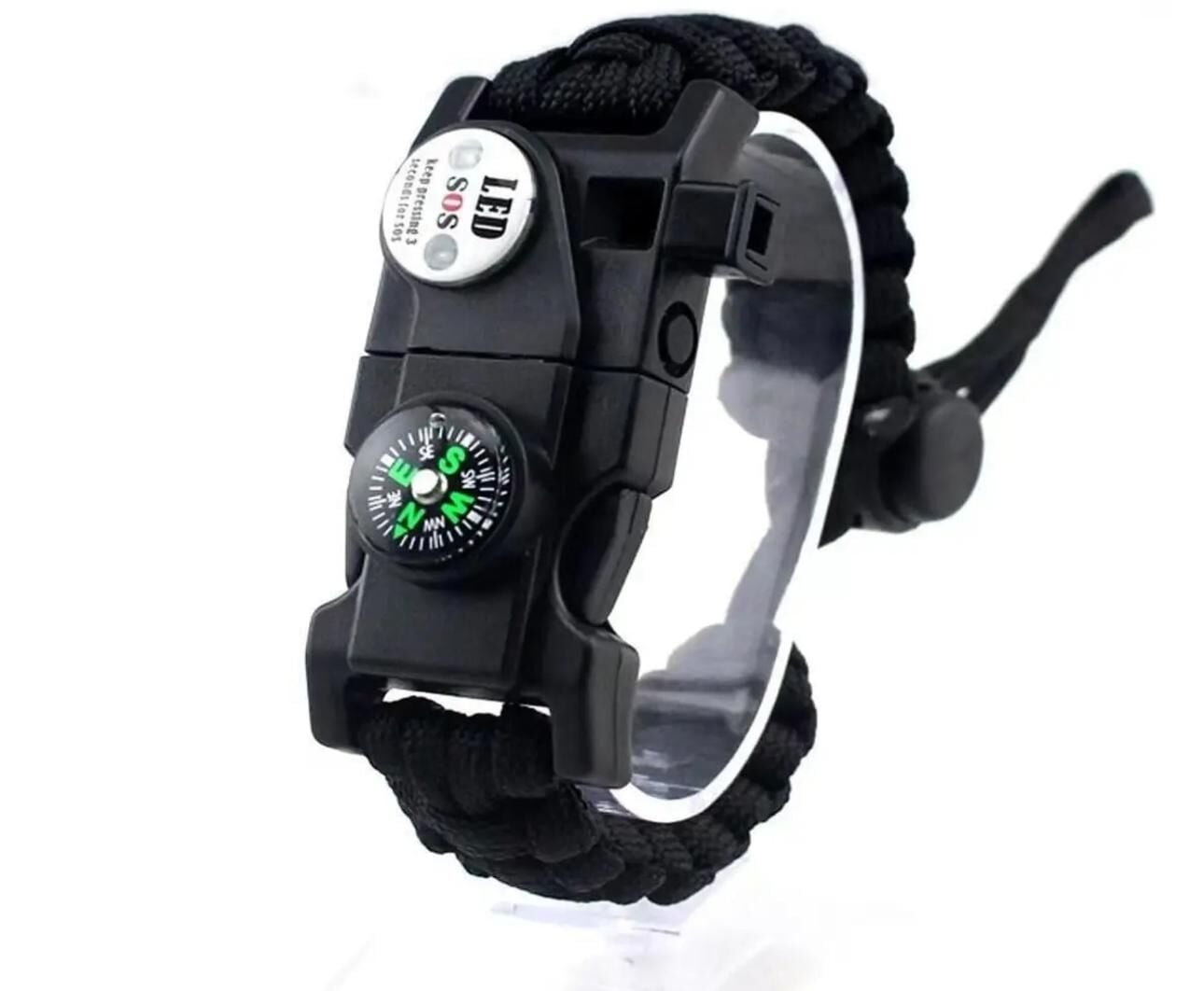 Pusula,Fenerli Yüksek Desibel Düdüklü Hayatta Kalma Kamp Bilekliği - Siyah