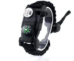 Pusula,Fenerli Yüksek Desibel Düdüklü Hayatta Kalma Kamp Bilekliği - Siyah