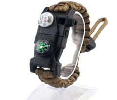 Pusula,Fenerli Yüksek Desibel Düdüklü Hayatta Kalma Kamp Bilekliği - Kahverengi