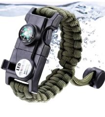 Pusula,Fenerli Yüksek Desibel Düdüklü Hayatta Kalma Kamp Bilekliği - Haki