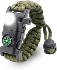 Pusula,Fenerli Yüksek Desibel Düdüklü Hayatta Kalma Kamp Bilekliği - Haki