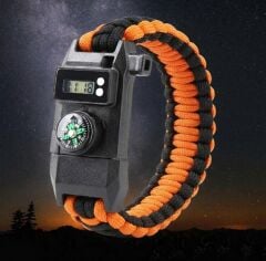 Paracord Dijital Saat Düdük Hayatta Kalma Turuncu Kamp Bilekliği Turuncu